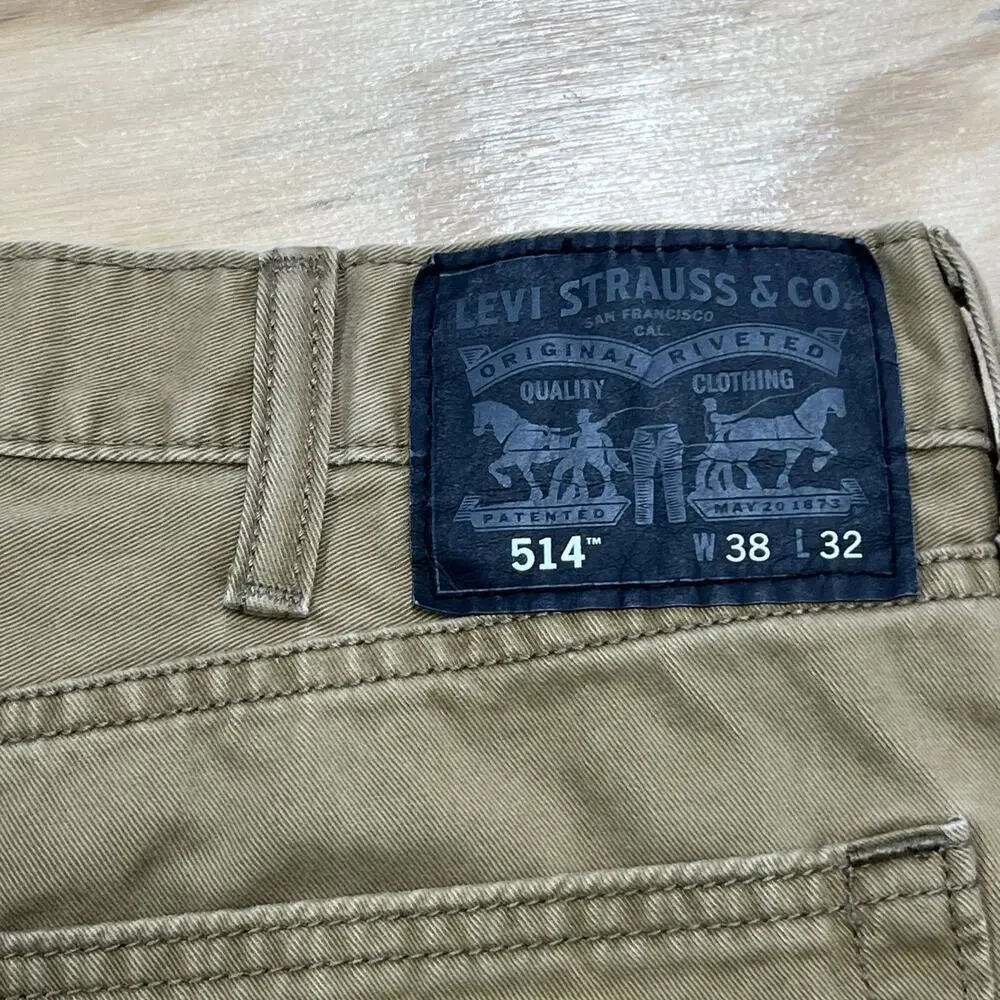 Levis 514 Jeans Mens 38X32 (36X31) Khaki Tan Straight Leg 100% Cotton Chino
